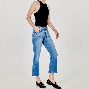 LOLA JEANS Gene Split-Hem Mid-Rise Flare Jeans In Lived-In Blue, Size 29 (8)